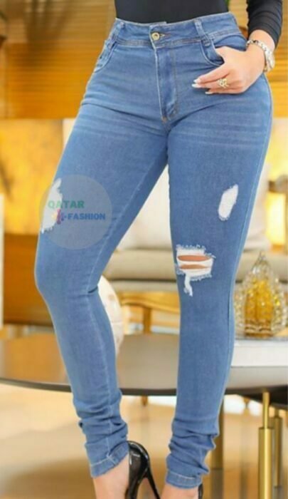 Lite Blue Scratches High Rise Jeans