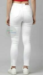 White Simple Ripped Low-Rise Jeans - Image 3
