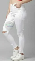 White Simple Ripped Low-Rise Jeans - Image 4
