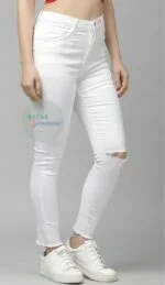 White Simple Ripped Low-Rise Jeans - Image 5