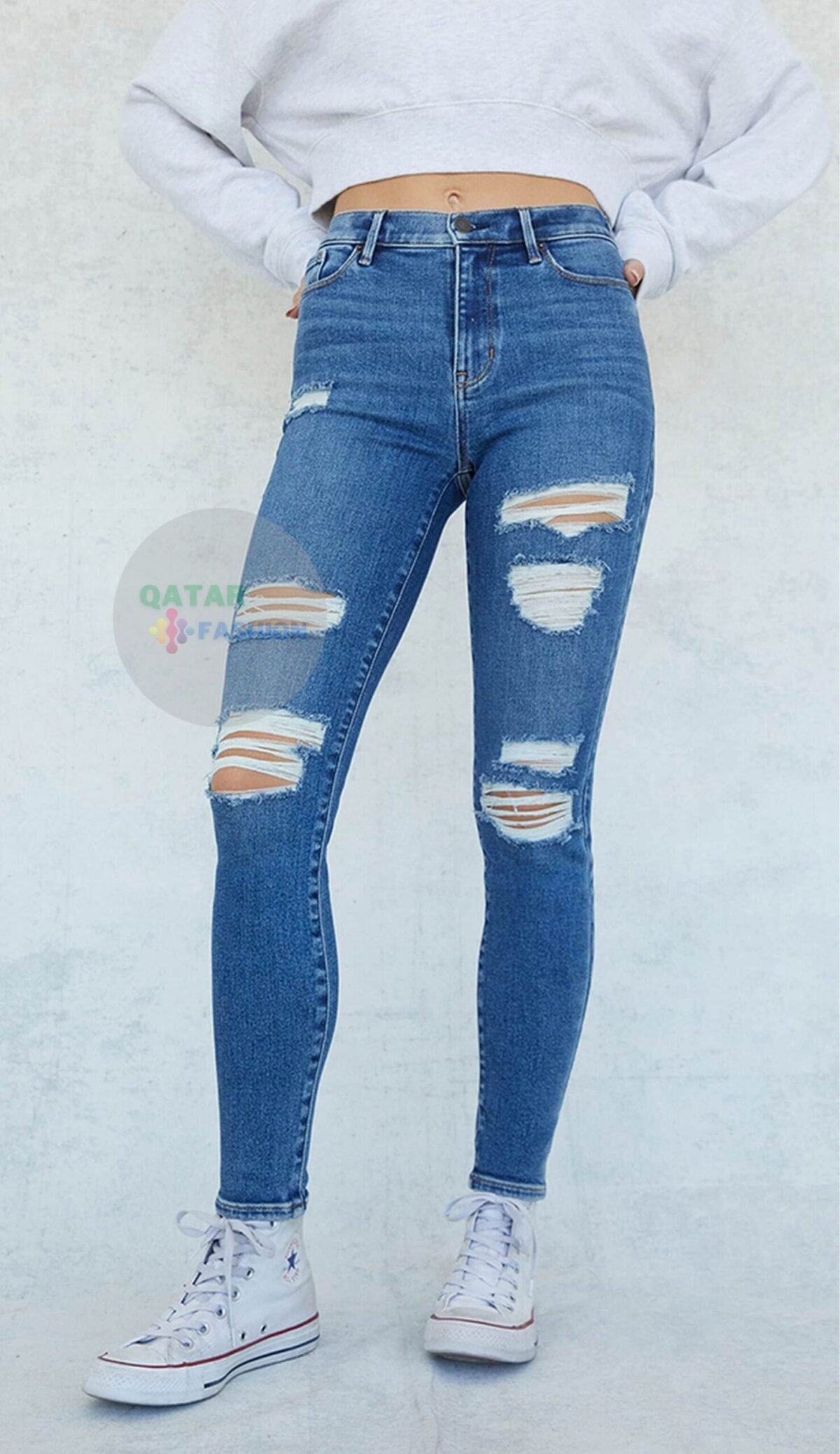 Royal Blue Ripped Jeans High-Rise