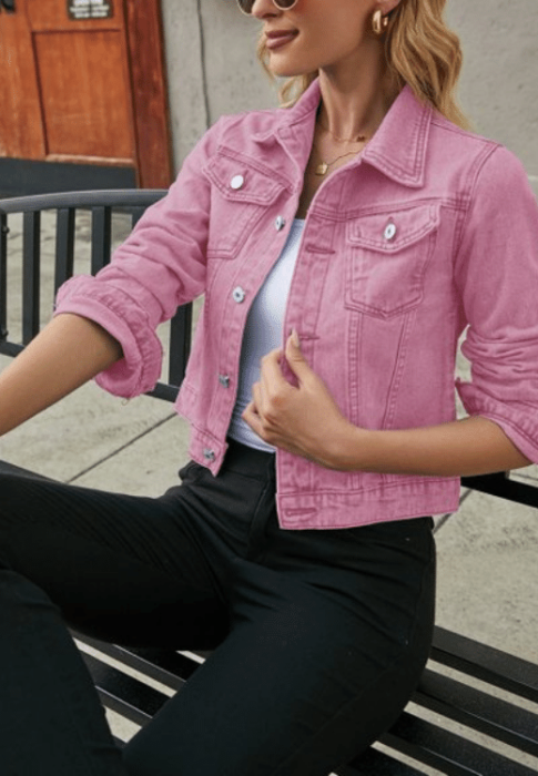 Rose Pink Ladies Denim Jacket