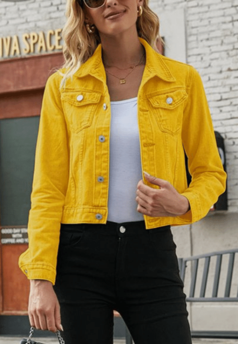 Solid Yellow Ladies Denim Jacket