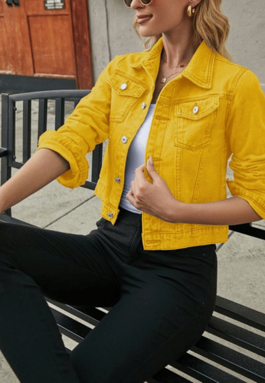 Solid Yellow Ladies Denim Jacket