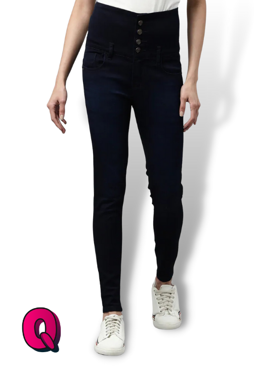 High-Rise 5 Button Solid Black Jeans