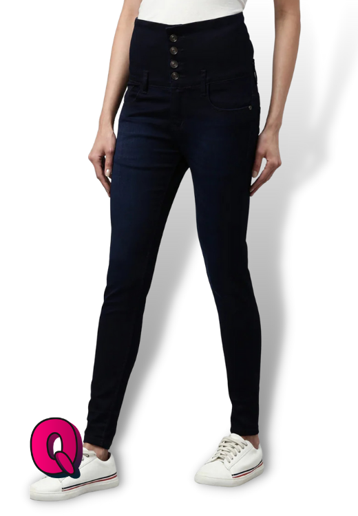 High-Rise 5 Button Solid Black Jeans