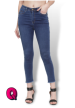 High-Rise Solid Blue Plain Jeans