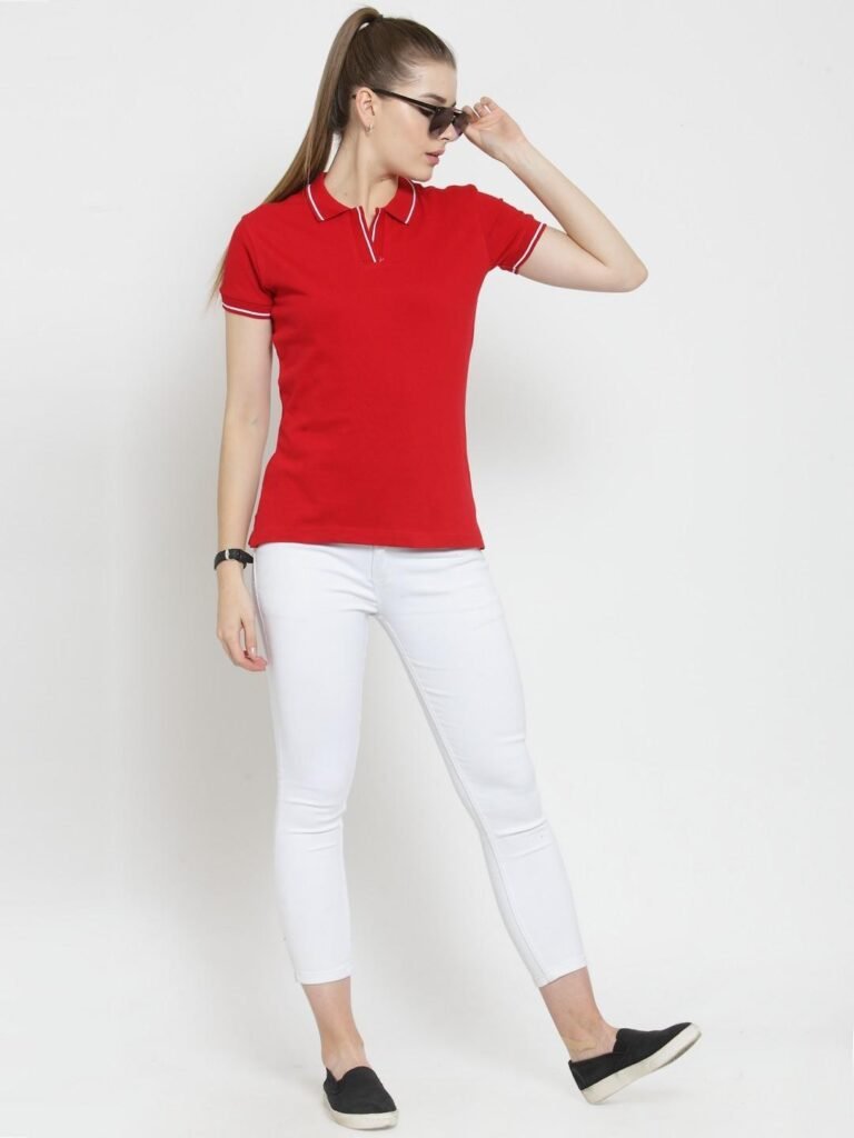 Red Polo Tee Shirt For Women's