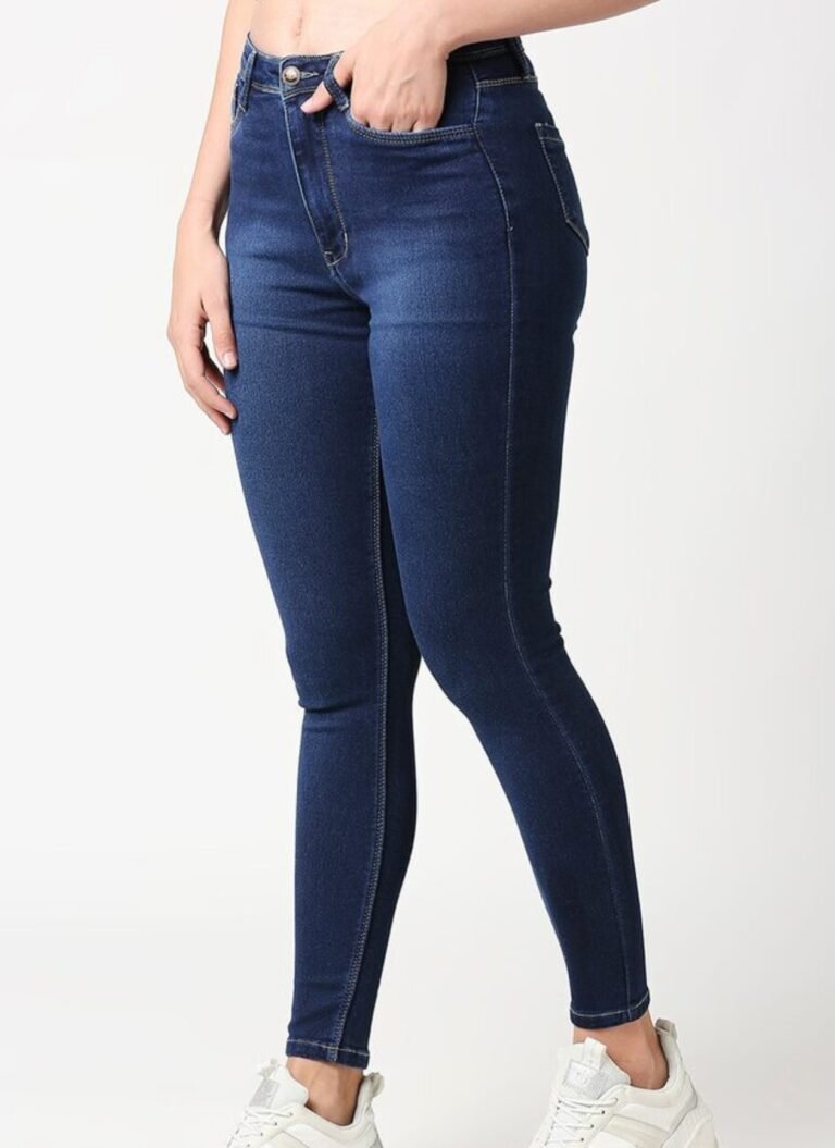 DarkBlue Plain Jeans Mid-Rise