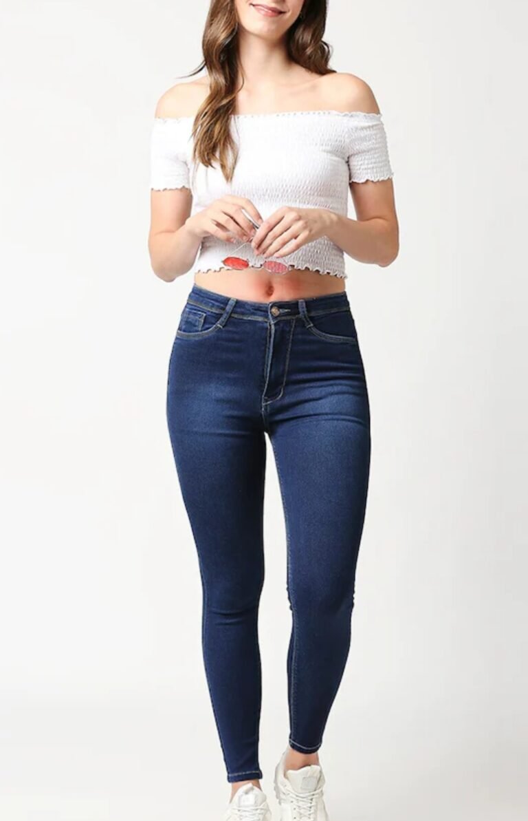 DarkBlue Plain Jeans Mid-Rise