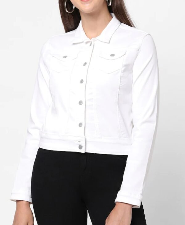 Solid White Denim Jacket for Women's