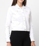 Solid White Denim Jacket for Women's