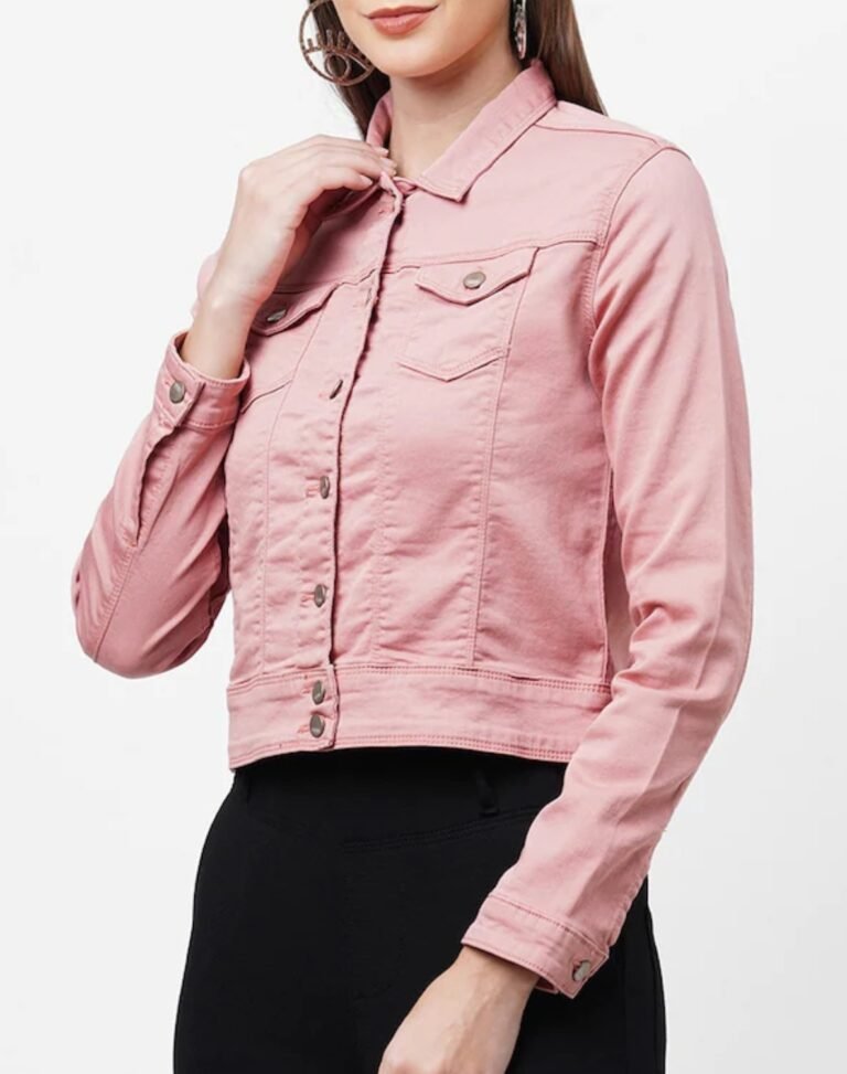 Pink Rose Simple Denim Jacket For Women's